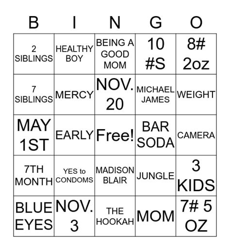 Mommy Bingo Card