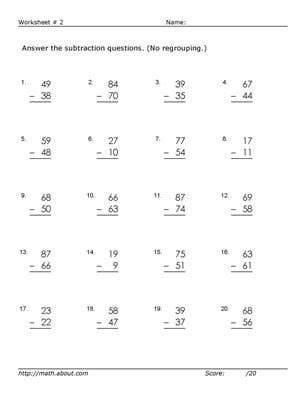 50 double digit subtraction with regrouping. Worksheets to Practice Two-Digit Subtraction Without ...