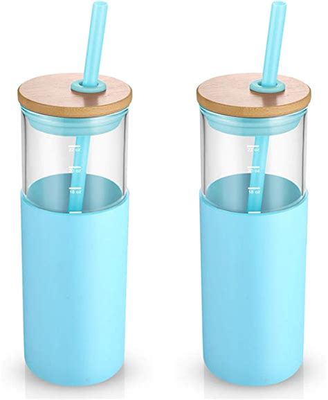 Tronco 24oz Glass Tumbler Glass Water Bottle Straw Silicone Protective