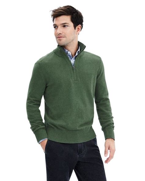 Banana Republic Cotton Cashmere Half Zip Sweater Pullover In Green For