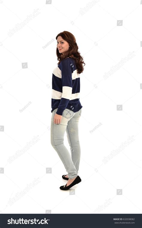 Full Length Portrait Brunette Girl Wearing Stock Photo
