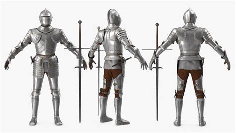 Medieval Knight Gothic Plate Armor Kit With Two Handed Sword Tpose 3d