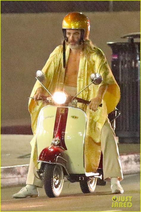 Chris Pine Goes Shirtless In A Gold Robe On The Set Of Poolman In