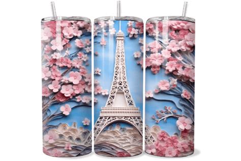 D Eiffel Tower Tumbler Wrap Graphic By Ladyandbuns Creative Fabrica