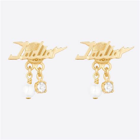 Dior Women Jadior Earrings Gold Finish Metal And White Resin Pearls