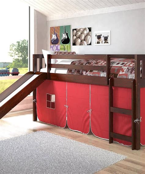 Lucas Low Loft Bed With Slide And Red Tent