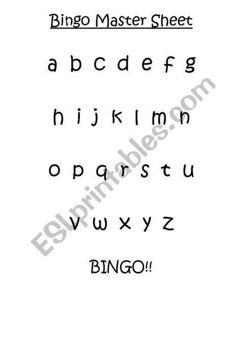 English Worksheets Bingo Master Sheet