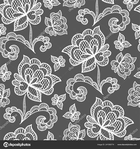 White Seamless Lace Pattern Rose White Floral Lace Pattern Stock Vector