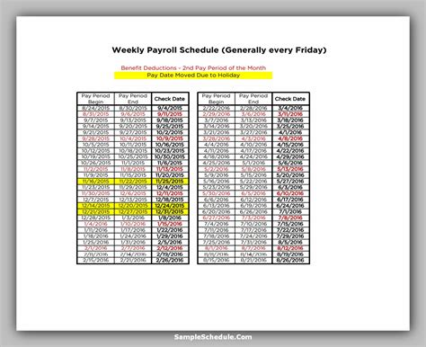 10 Amazing Payroll Schedule Template Sample Schedule