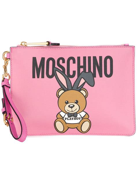 Moschino Teddy Bear Faux Leather Clutch Bag In Pink Modesens