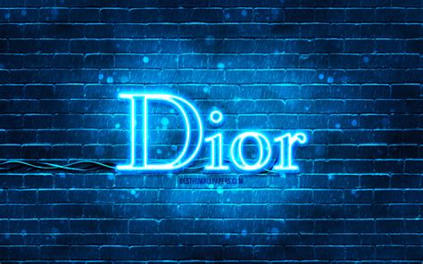 Download Wallpapers Dior Blue Logo 4k Blue Brickwall Dior Logo