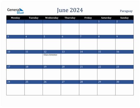 June 2024 Paraguay Holiday Calendar