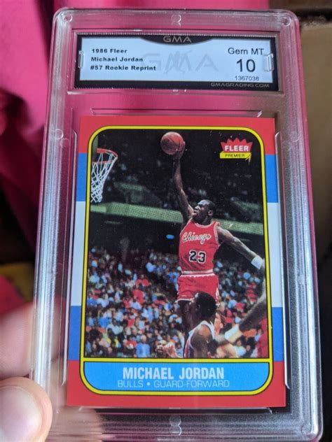 1986 Fleer Michael Jordan Rookie Reprint Card Graded Gma 10 Gem Mint