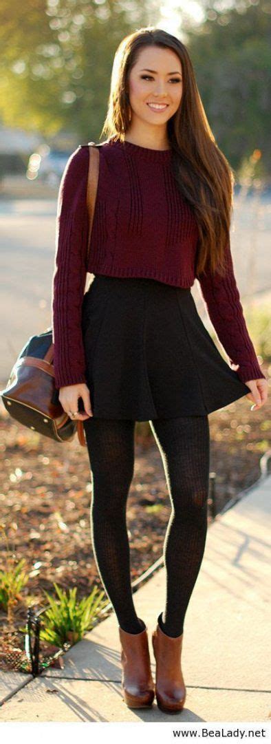 Skirt With Tights And Boots Cropped Sweater 29 Ideas Casual Winter Outfits Fashion Outfits