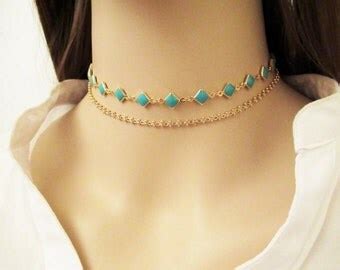 Items Similar To Turquoise Adjustable Black Leather Cord Choker