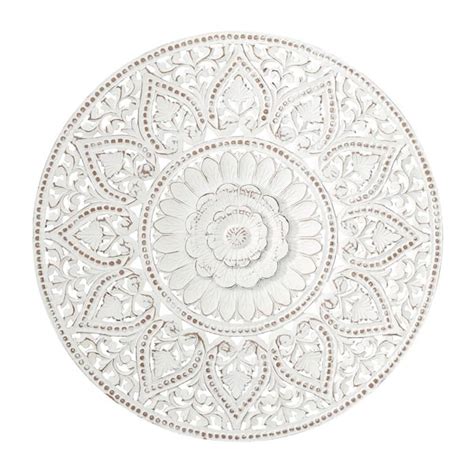 Litton Lane Wood White Handmade Intricately Carved Floral Wall Decor