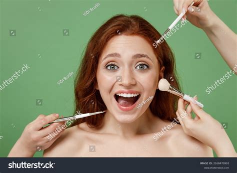 Beautiful Excited Surprised Half Naked Topless Stock Photo