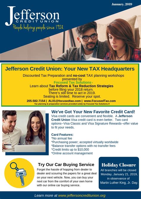 April 2019 credit card offers. January, 2019, JCU Newsletter - Jefferson Credit Union