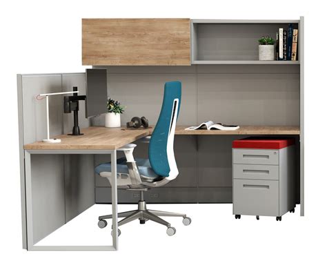 Grey Cypress Office Cubicle Workstation Desk With Upper Storage
