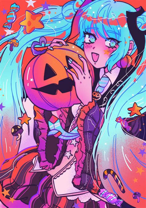 Halloween Hatsune Miku Vocaloid Glittery A5 Print Etsy Uk