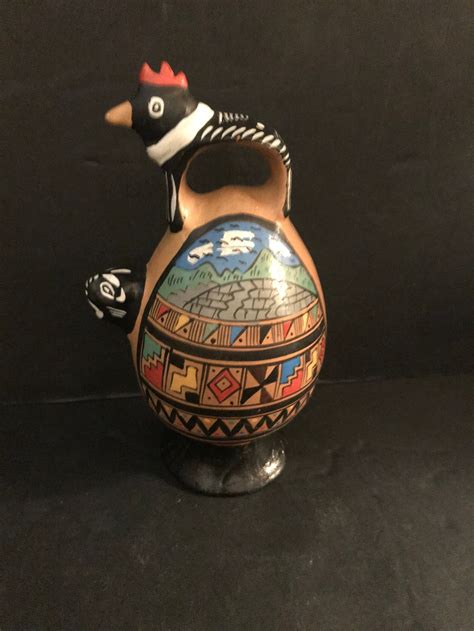 Cusco Peru Folk Art Pottery Pitcher Incan Ceremonial Rooster Etsy