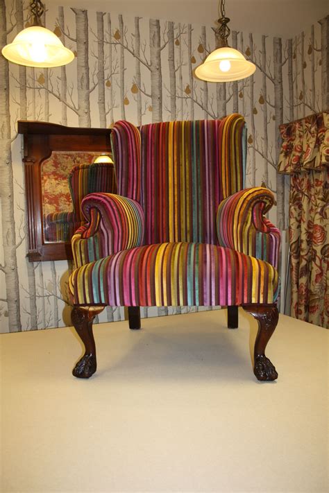 Georgian Armchair Upholstered With Multi Coloured Striped Velvet Fabric