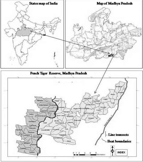 Map Of Pench Tiger Reserve Madhya Pradesh Showing Line Transects