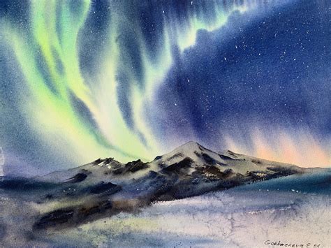Aurora Borealis 19 Watercolor Painting Original Winter Etsy In 2021