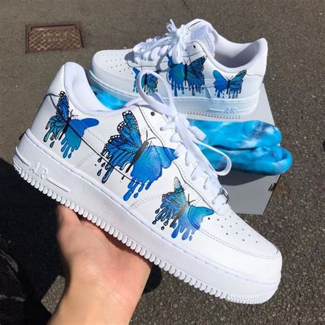 Custom Unisex Blue Butterfly Drip Nike Air Force 1 The Custom