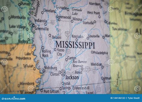 Foco Seletivo Do Estado Do Mississippi Num Mapa Geogr Fico E Pol Tico Dos Eua Foto De Stock