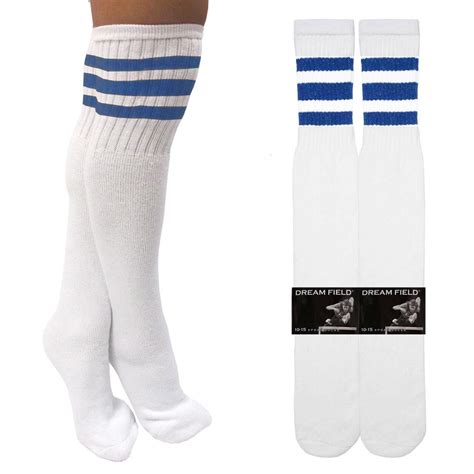 1 Pair 3 Stripe Knee High Tube Socks Old School 24 Soccer Sports New
