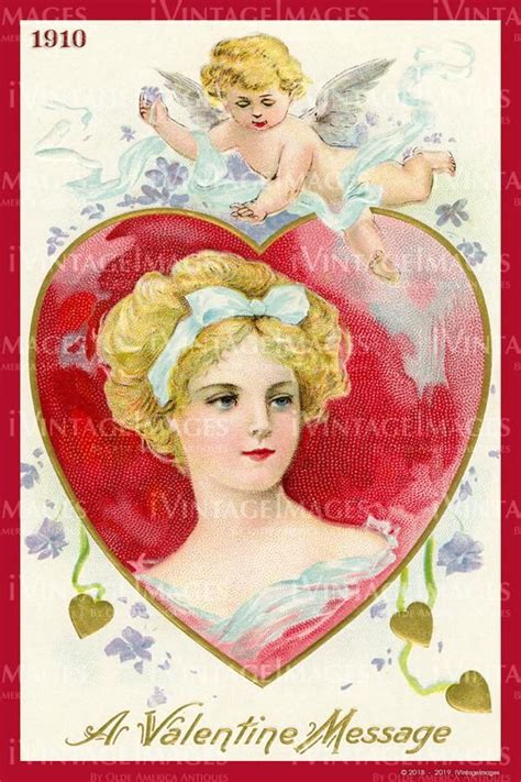 An Old Valentine Card With Two Angels On It