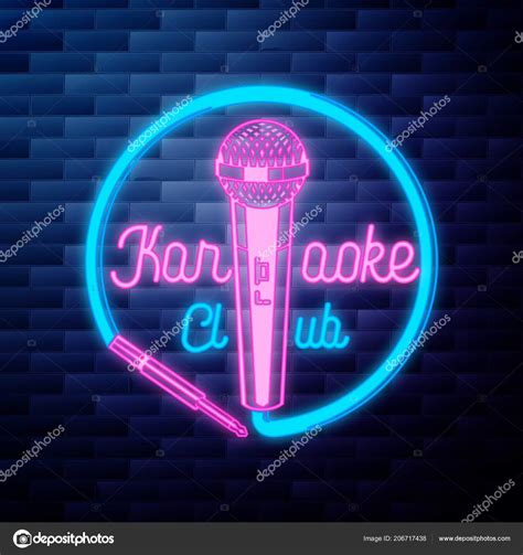 Vintage Karaoke Emblem Glowing Neon Stock Vector Image By Netkoff