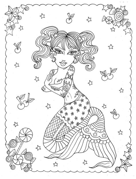Coloring Book Oh La La Sexy Pinup Tattooed Mermaids To Color Etsy