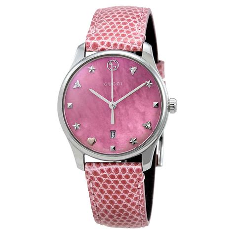 Gucci G Timeless Pink Mop Dial Ladies Watch Ya126586 731903407398 Ebay