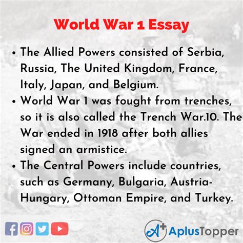 World War 1 Essay Essay On World War 1 For Students And Children In