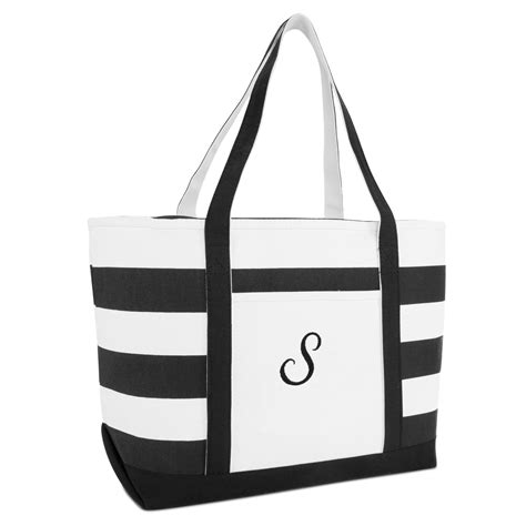 Dalix Striped Beach Bag Tote Bags Handbag Personalized Black Ballent
