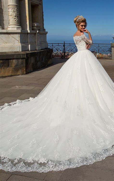 Elegant White Lace Ball Gown Wedding Dresses With Sleeves Off The