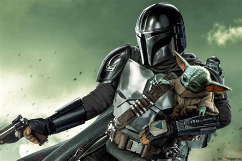 The Mandalorian Holding Grogu Season 3 4k Wallpaper Download