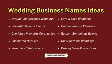 Catchy Wedding Company Names Ideas Informative House