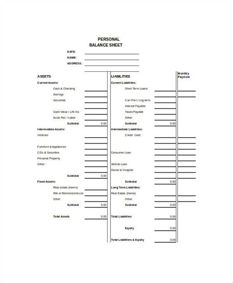 balance sheet samples  ms word