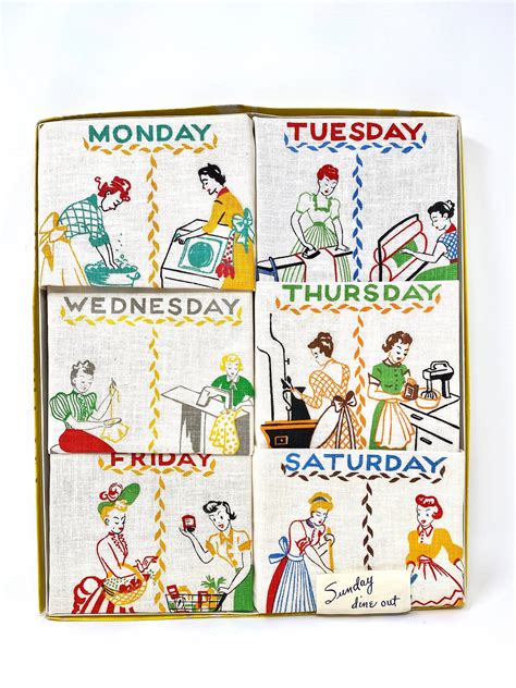 Vintage Days Of The Week Towels Daily Chores Original Box Etsy