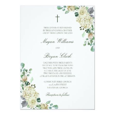 Megan White Roses Greenery Christian Wedding Invitation Zazzle