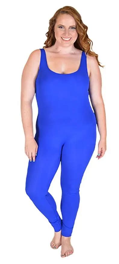 Plus Size Xxxl Blue Spandex Womens Nylon Neon Dance Gymnastics Catsuit Tank Unitard Ladies