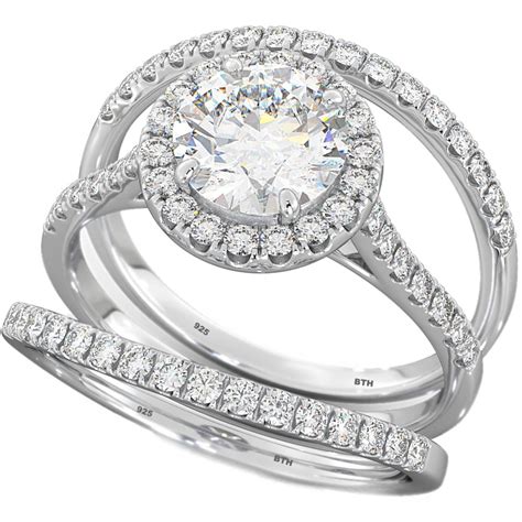 Round Cut Halo Wedding Engagement Ring Set