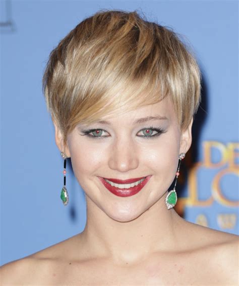 See jennifer lawrence's hair transformation. Jennifer Lawrence Short Straight Casual Hairstyle - Golden ...