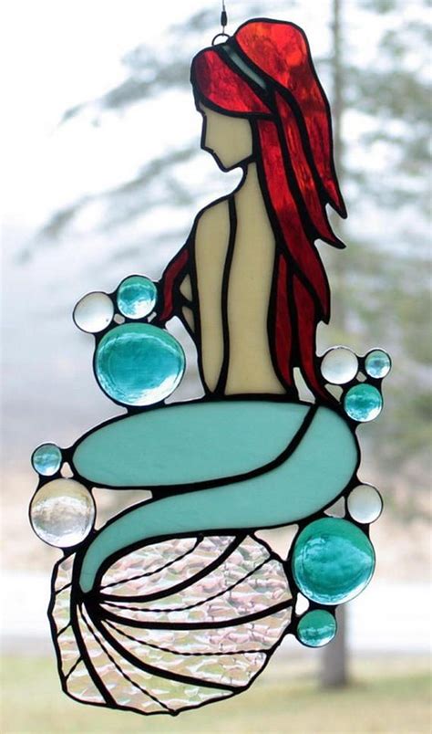 Stained Glass Mermaid Panel Beach Decor Glass Art Custom Colors Mermaid T Ts For Her
