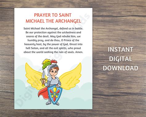Prayer To Saint Michael The Archangel Printable For Kids Catholic