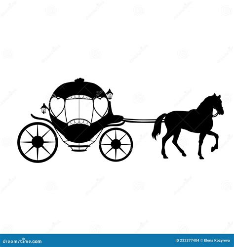 Silhouette Carriage With Horse Traditional Transportation Stock Vector