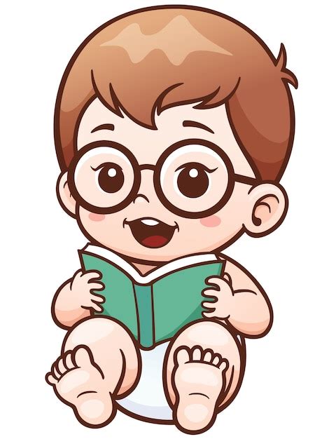 Bebê Dos Desenhos Animados Lendo Um Livro Vetor Premium